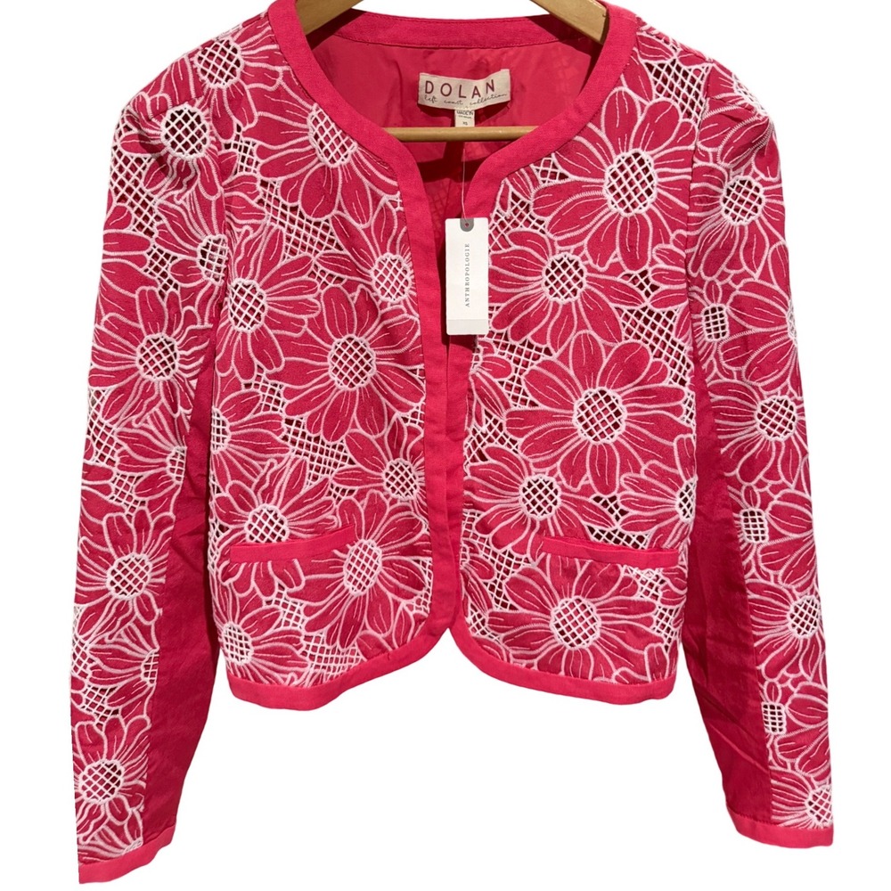 Dolan Left Coast Collection Anthropologie Pink Floral Eyelet Linen Jacket XS NWT